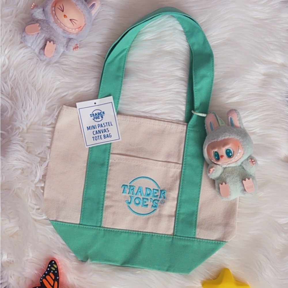 Trader Joe’s Easter pastel Canvas Tote Bag - Green Accent